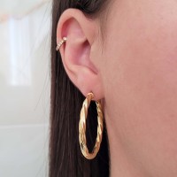 Brinco argola de ouro 18k redonda torcida 38mm