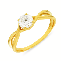 Anel de ouro 18k solitário noivado quatro garras com aros trançados