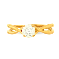 Anel de ouro 18k solitário noivado quatro garras com aros trançados