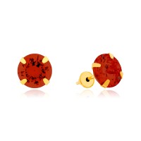 Brinco de ouro 18k pedra 7mm rubi sintético vermelho