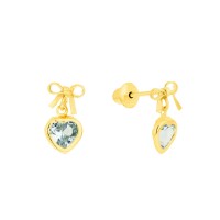 Brinco de ouro 18k coração pedra azul