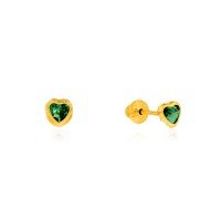 Brinco de coração ouro 18k pequeno verde