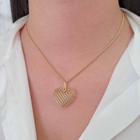 Pingente coração de ouro 18k rendado cheio G