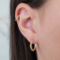 Brinco argola de ouro 18k face diamantada