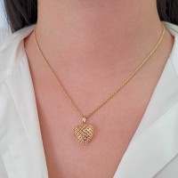 Pingente coração de ouro 18k rendado cheio M