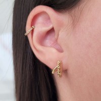 Brinco de ouro 18k fenda dupla rendado