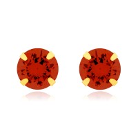 Brinco de ouro 18k pedra 7mm rubi sintético vermelho foto frente da peca 