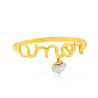 Anel de ouro 18k escrito amor pingente coração frente