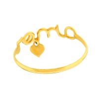 Anel de ouro 18k escrito amor pingente coração verso