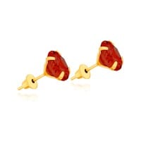 Brinco de ouro 18k pedra 7mm rubi sintético vermelho foto lado 
