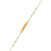 Conjunto De Ouro 18k Pulseira De Bolinha Com Placa E Brinco De Bola 3mm