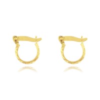 Brinco de ouro 18k argola com face trabalha e acabamento diamantado - pequeno foto lateral do brinco 