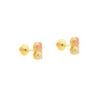 Brinco de ouro 18k com pedras 2,5mm duplas branca com rosa foto lateral do brinco 