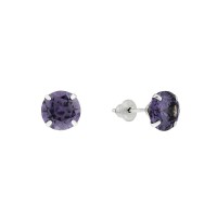 Brinco de ouro branco 18k pedra roxa