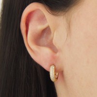Brinco de argola cravejado ouro 18k coração