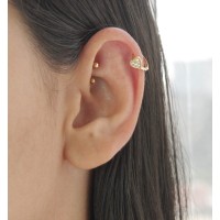 Brinco ou piercing de ouro 18k argola coração com pedras 