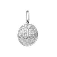 Pingente de São Bento medalha ouro branco 18k M