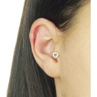 Piercing de ouro 18k branco tragus coração com pedras