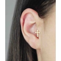 Piercing de ouro 18k tragus cruz com pedras 