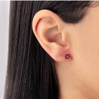 Trio de brinco de ouro 18k pedra vermelha 6mm e 3mm