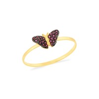 Anel borboleta de ouro 18k cravejado vermelho