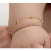 Pulseira De Ouro 18k Bolinha Infantil E Brinco 3mm