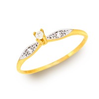 Anel de ouro 18k modelo solitário com cravação de zircônias e detalhes em ródio