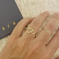 Anel de coração duplo de ouro 18k