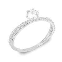 Anel solitário ouro branco 18k noivado 