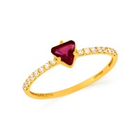 Anel de ouro 18k triangulo vermelho