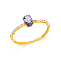 Anel de ouro feminino pedra roxa