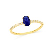 Anel de ouro 18k colors oval pedra azul