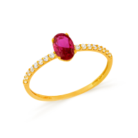 Anel de ouro feminino pedra vermelha oval