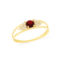 Anel de formatura com pedra vermelha redonda ouro 18k