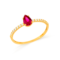 Anel de ouro feminino pedra vermelha 18k gota