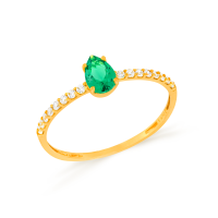 Anel de ouro feminino pedra verde 18k gota