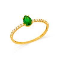 Anel de ouro delicado ouro 18k pedra verde