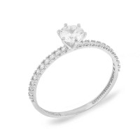 Anel de noivado ouro branco 18k solitário 6mm