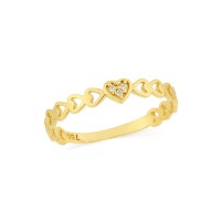 Anel de coração ouro 18k com três zircônias