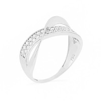 Anel de ouro branco 18k wave cravejado