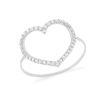 Anel de ouro branco 18k coração grande cravejado