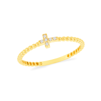 Anel de ouro 18k cruz cravejado bolinhas