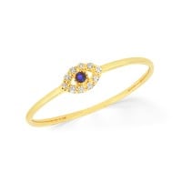 Anel de ouro 18k olho grego cravejado delicado