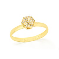 Anel de ouro 18k chuveiro sextavado cravejado