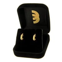 Brinco de ouro 18k argola com face trabalha e acabamento diamantado - pequeno foto na caixinha de veludo 