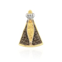 Pingente de ouro 18k Nossa Senhora Aparecida com manto em rodio branco e negro grande