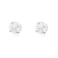 Brinco de ouro 18k em ouro branco pedra zirconia 6mm branca transparente foto frente 