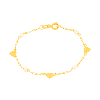 Pulseira de ouro infantil pérola natural e coração