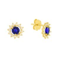 Brinco de ouro 18k ponto de luz azul VII 