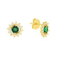 Brinco de ouro 18k ponto de luz verde VII